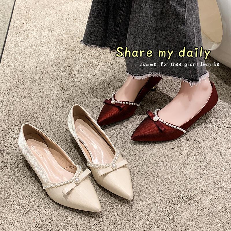 Casual Heels Women's Shoes with Spikes Slip On 2025 Branded Pumps Shallow Mouth Sandals Ladies Lace-Up Comfortable Pointed