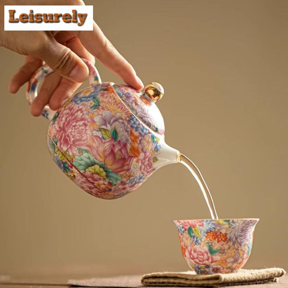 250ML Chinese Handmade Tea Pots Porcelain Teapot Color Enamel Teapots Teaware Ceramic Tea Accessories Kung Fu Tea Kettles