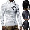 Men's Casual Solid-color Patchwork Style Long-sleeved High-neck Sweater, Men's Scarf Leather Button-down Pullover Knitted Sweater
