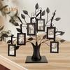 Family Tree Picture Frame Metal Tree Photo Frame Stand with 6 Ornamental 1.77" X 2.56"/2.17" X 3.15" Frames for Wall Table Decor