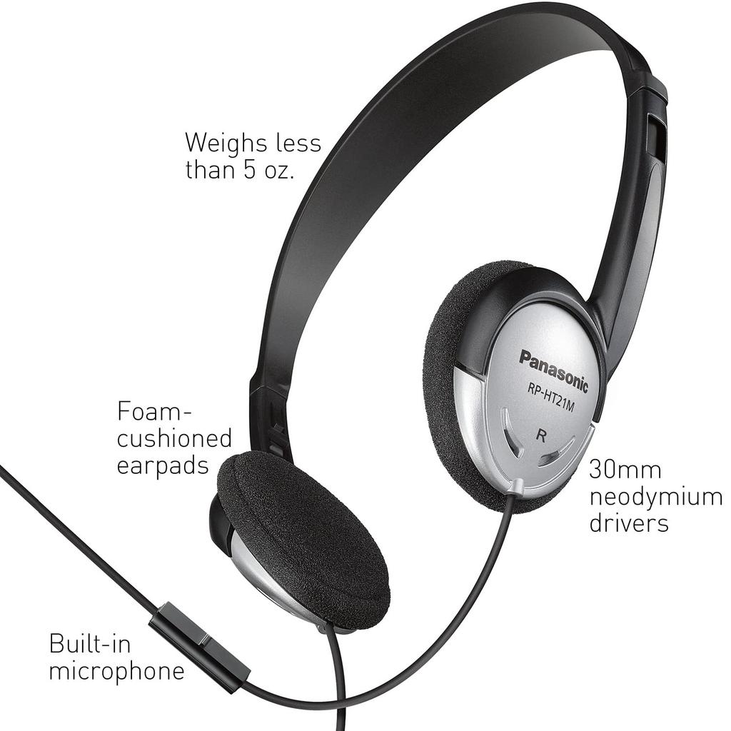 Panasonic Headphones Lightweight Earphones with Mic and Bass and Clear Natural Jack for Phones and Work from Home On-Ear XBS, Sound, 3.5mm Laptops, -
