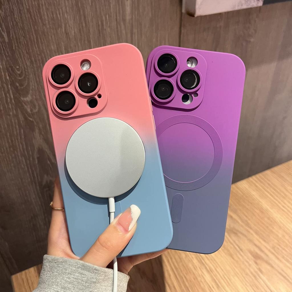 Magnetic For iPhone 15 ProMax Case[Compatible with MagSafe]Cute Gradient Color Case TPU Shockproof Lens for iPhone 14 13 12 Case
