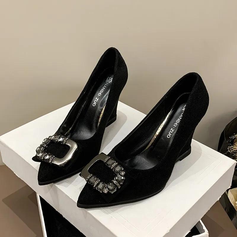 Suede Pointed Toe Women Shoes Fashion Wedges Shallow Shoes Woman Trend Autumn New Brand Designer Casual Sexy Mujer Zapatos