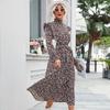 Temperament and Elegance Outer Wear Fashion Women's Spring High Neck Long Sleeve Printed Long Dresses for Women