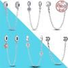 925 Silver Fixing Clip Heart Star Safety Chain Charm Beads Fit Original Charm Bracelet DIY Jewelry Gift for Women