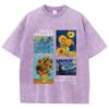 Cotton Women Acid Wash T-Shirts Van Gogh La Tristesse Durera Toujours Prints Tees Oversize O-Neck Distressed Tops