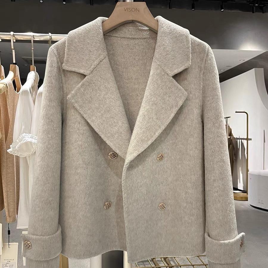 2024 Korean Style Double-Faced Cashmere Short Coat for Women