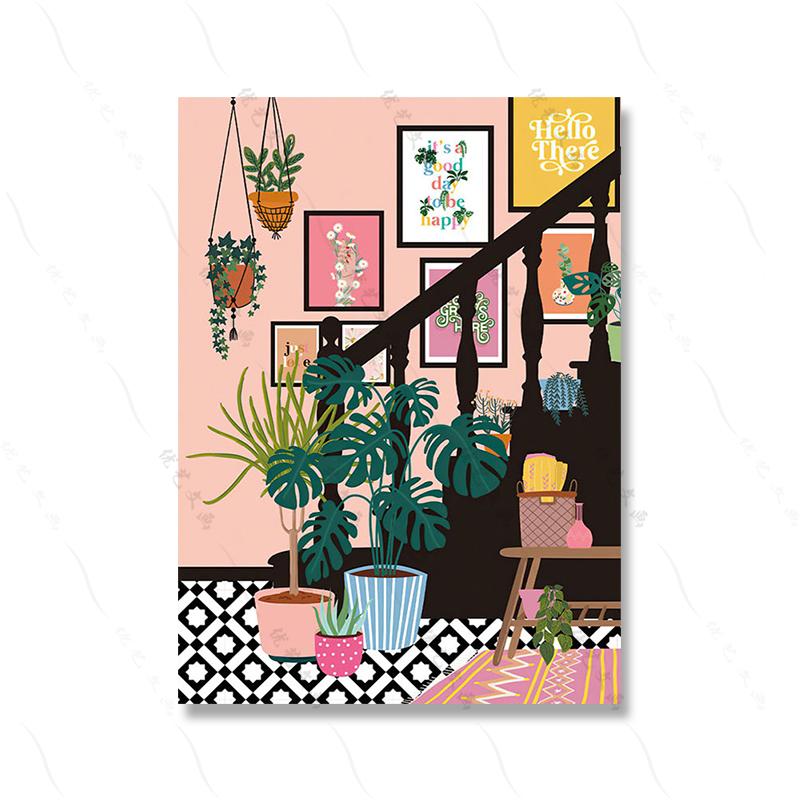 Greek Tile Botanical House Plants Art Nordic Poster Home Decor Boho Retro Vase Leaves Pictures Modern Wall Art Canvas Paintings