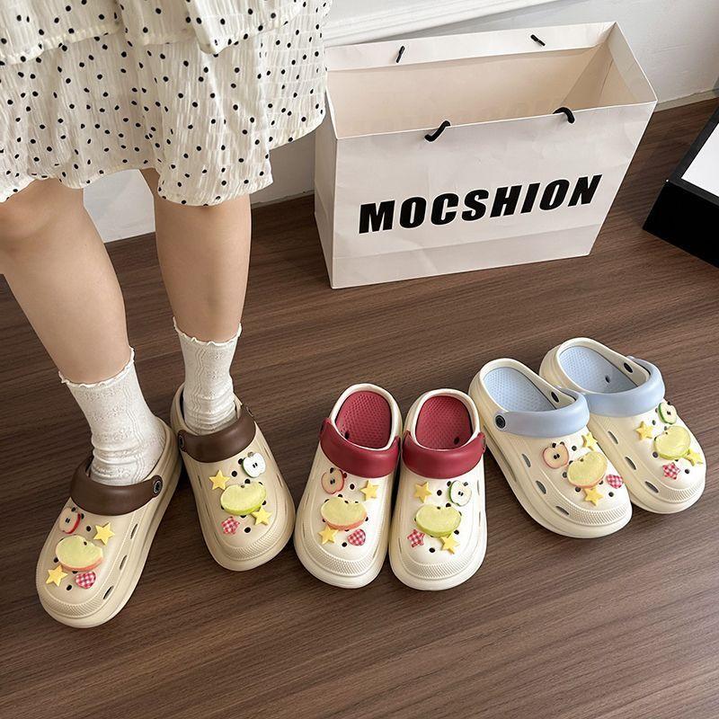 Fashion Versatile Comfortable Hole Shoes Personalized Star Cartoon Thick Sole Lightweight Non-slip Cool Slippers 2025 Summer New