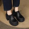 British Style Thick-soled Thick-heeled Small Leather Shoes Women's 2025 New Spring High-heeled Waterproof Table Lace-up Splicing Leather Single Shoes