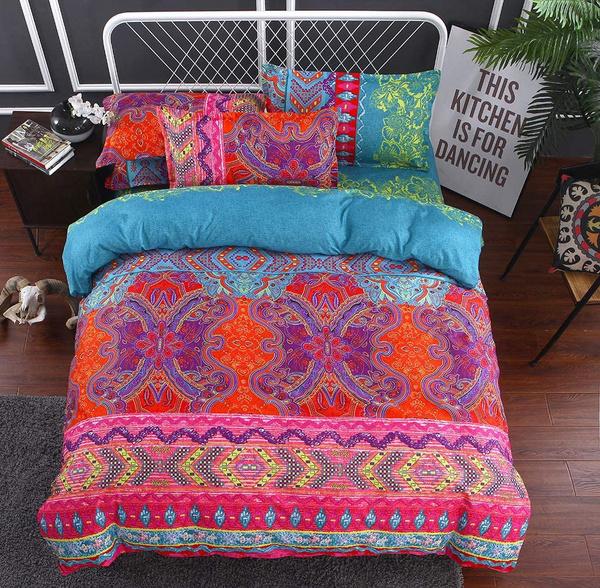 Bohemian Quilt Cover Indian Reversible Comforter Cover Flower Coverlet Cover Bedding Bedclothes Boho Duvet Cover Set