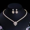 CMM Shiny Gold Color Leaf Shape Zirconia Wedding Necklace Earrings Set