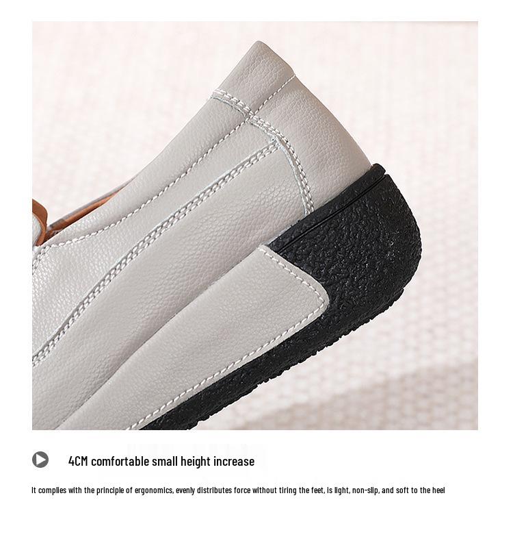 Genuine Leather Thick-Soled Loafers for Women - Soft, Casual Slip-On Shoes for All Seasons, Suitable for Pregnant Women