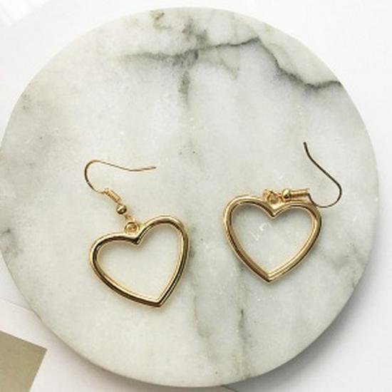 E371 Harajuku Geometric Heart-shaped Gold Love Earrings - Soft Cute Dangle Jewelry