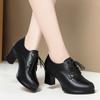 British Style Deep Mouth Soft Leather Oxford Shoes Women's Platform Pumps Spring Block High Heels Shoes for Office Mom
