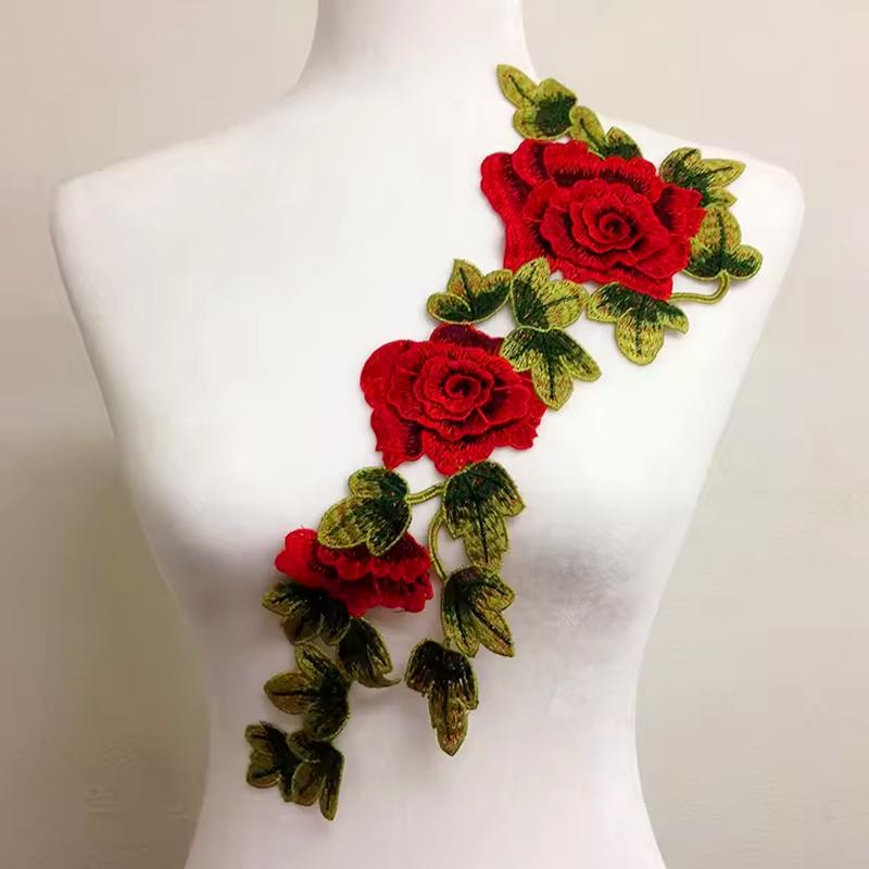 2Pcs Flower Applique Fashion Cheongsam Patch Fabric Sticker Lace Patches Sewing DIY Dress Embroidered Garment Accessories
