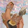 Fashion Women High Heels Sandals Summer Crystal Thick Heel Sandals Rhinestone Square Head Shallow Mouth Women Shoes Sandalias De Mujer