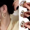 1 Pair Women Hoop Earrings Shiny Rhinestone Round Luxury Lady Earrings