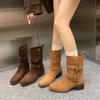 Winter Comfortable/Non Slip Large Thick Heel Midsole Boots Fashion New Round Head Double Buckle Elegant Casual Boots For Women