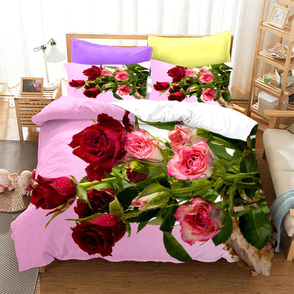 Red Rose Romantic Valentine's Day Floral Duvet Cover for Women Girls Valentine's Day Gift Flowers Print Quilt Cover Room Decor