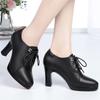 Thick Bottom Soft Leather Oxford Shoes British Lace Up Women Platform Pumps 2025 Deep Mouth Block High Heels Shoes Office Mom