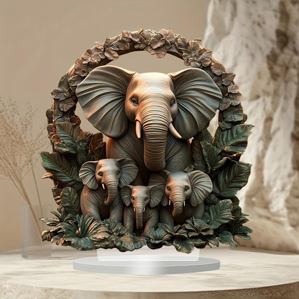 Boho Style Elephant Desk Decor 2D Flat Acrylic Ornaments Tabletop Decorations for Home Office Living Room