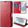 Phone Case - BOOLING - for Samsung Galaxy S25 Plus - Red Leather Effect - 2 Tempered Glasses - Shockproof