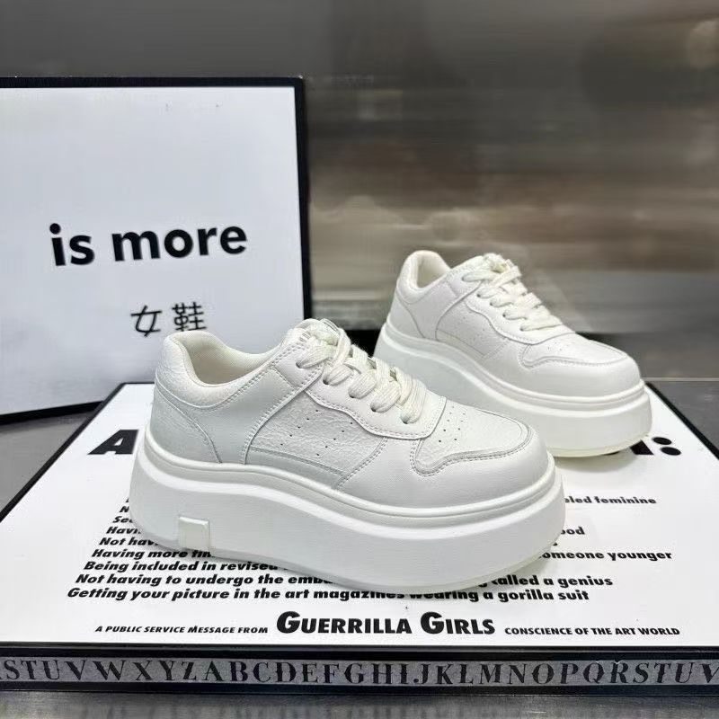 Versatile Sports Casual Shoes Heightening Velvet Internet Celebrity Board Shoes Soft Leather Platform White Shoes Women's Shoes 2025 Autumn New