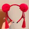 Tassel Hanfu Hair Bun Hair Hoop Plush Ball Red Hairband Simple Chinese New Year Headwear  Children