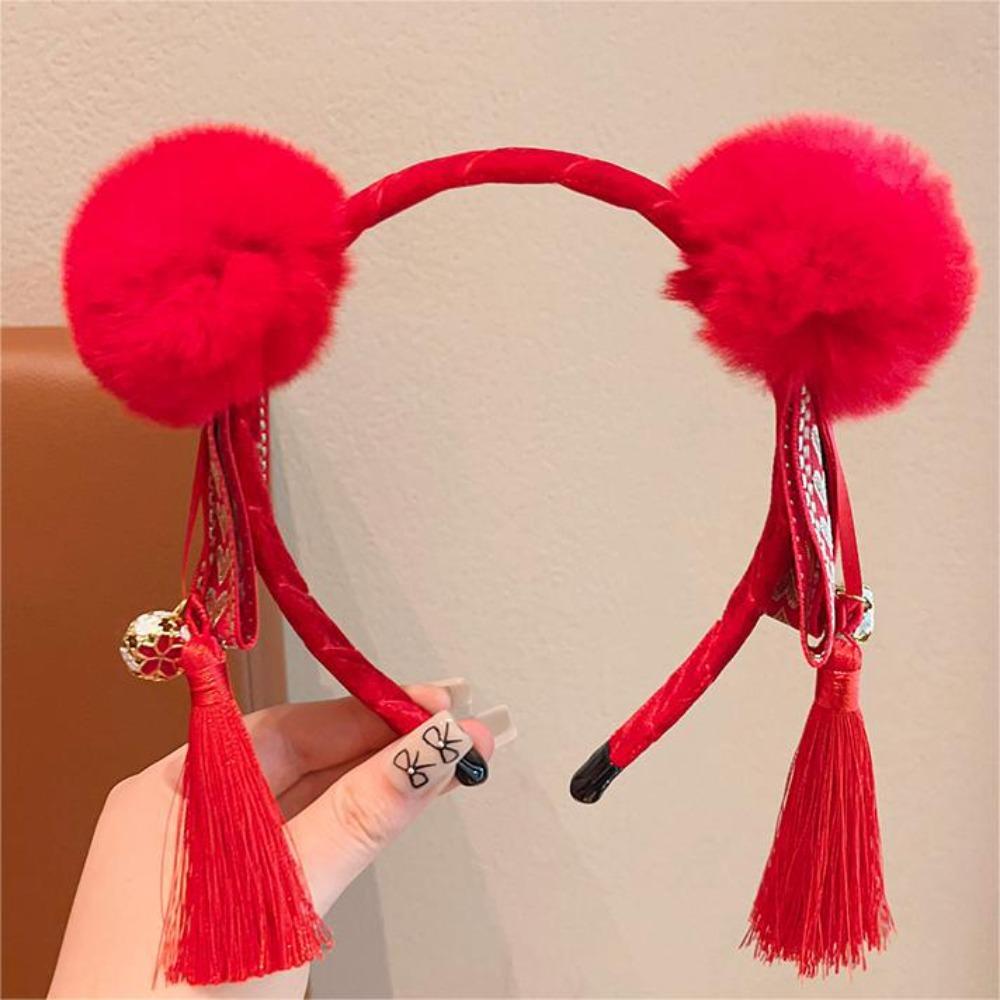 Tassel Hanfu Hair Bun Hair Hoop Plush Ball Red Hairband Simple Chinese New Year Headwear Children