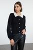 Women's Elegance Style Cardigan Black Soft Textured Garni Detailed Knitwear Cardigan