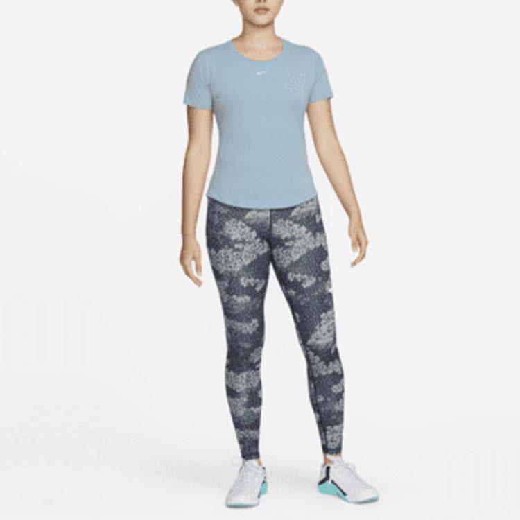 Nike Dri-FIT One Luxe Solid Color Round Neck Sun Protection Quick-Dry Short Sleeve T-Shirt Women T-Shirts Blue DD0619-494