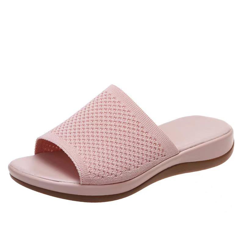 2022 Women's Knit Thick Sole Beach Sandals: Spring & Summer Plus Size Flat Slippers