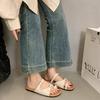 6822 Flat-bottomed Open-toe Buckle with One-word Casual Slippers Women's 2025 New Minimalist and Gentle Wind Beach Sandals