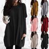 Women Fashion Casual Long Sleeve Solid Color Pockets  Loose Cotton Tops