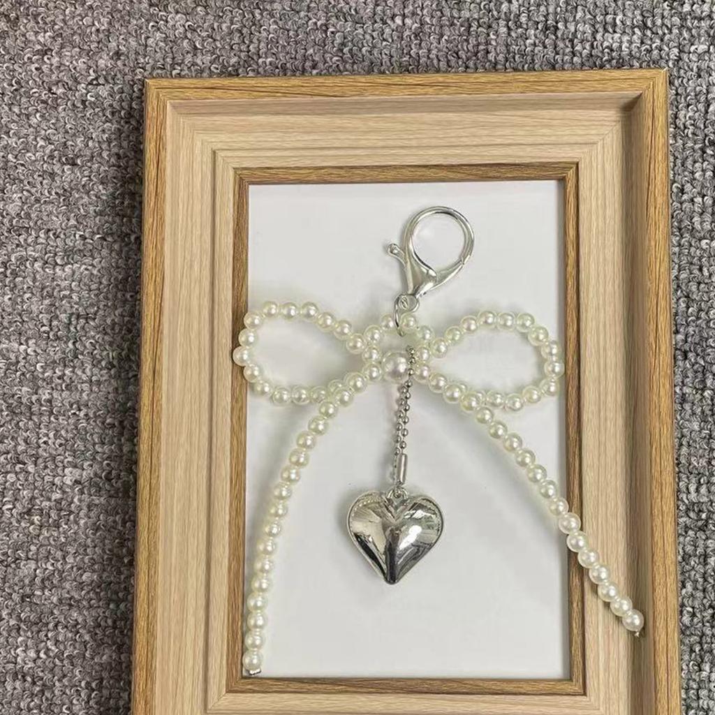 Sweet Heart Bowknot Beaded Keychain Pendant Lovely Hangings Decorations Keyring Charm for Purse Bag Backpack Handbag