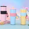New Portable Rope Portable Ice Bula Cup Stainless Steel Double-layer Vacuum Insulated Cup High Appearance Horizontal Straw Cup