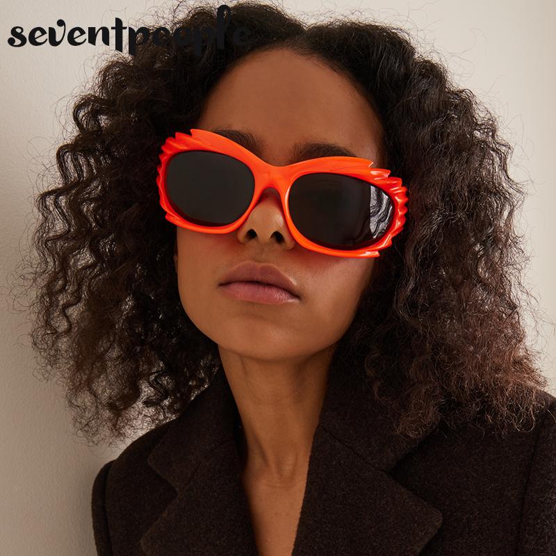 Spike Rectangle Sunglasses Women Men Luxury Brand Designer Fashion Punk Sun Glasses for Male Steampunk Y2K Sports Sunglass