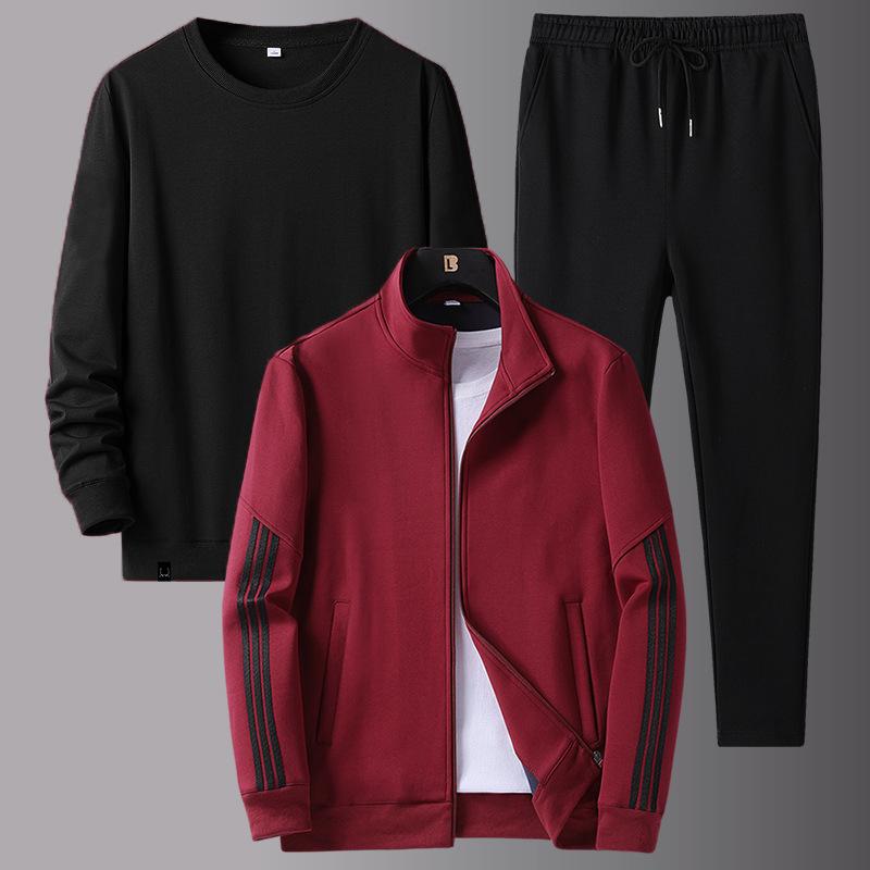 Middle Aged and Elderly Men's Casual Sports Suit, Spring and Autumn Loose Plus Size Three Piece Set