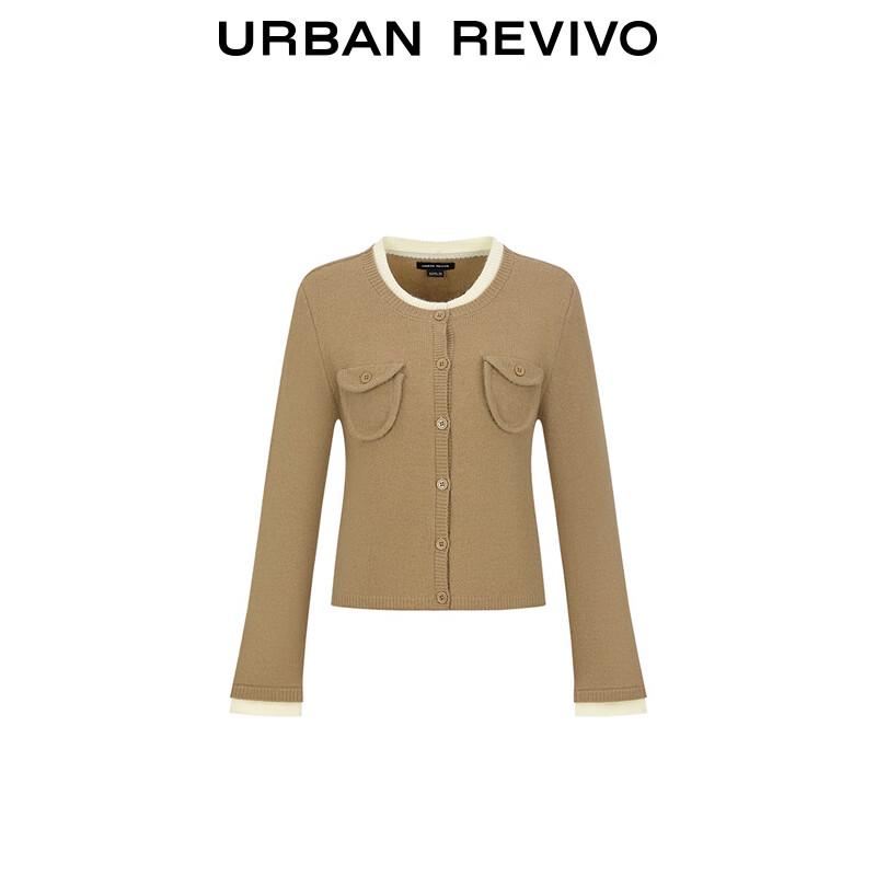 UR Women's Retro Color-block Faux Two-Piece Cardigan