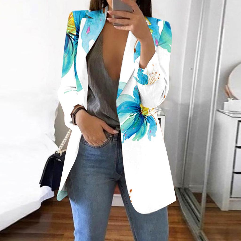Women's Casual Fashion Print Lapel Long Sleeve Slim Fit Small Button Jacket