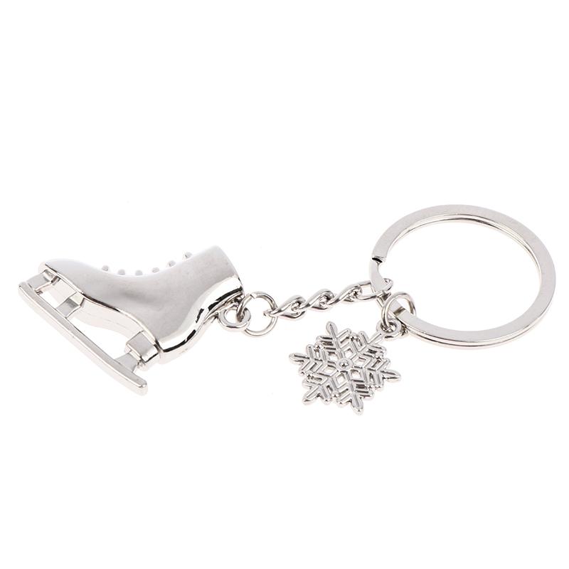 1Pc Silver Ice Skates Snowflake Pendant Key Ring Skating Key Chain Keychain
