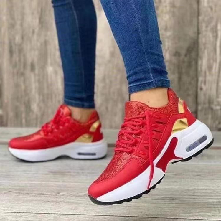 2024Ladies Sneakers Lace Up Wedge Heel Vulcanized Shoes Thick Sole Air Cushion Casual Shoes Large Size Women's Shoes