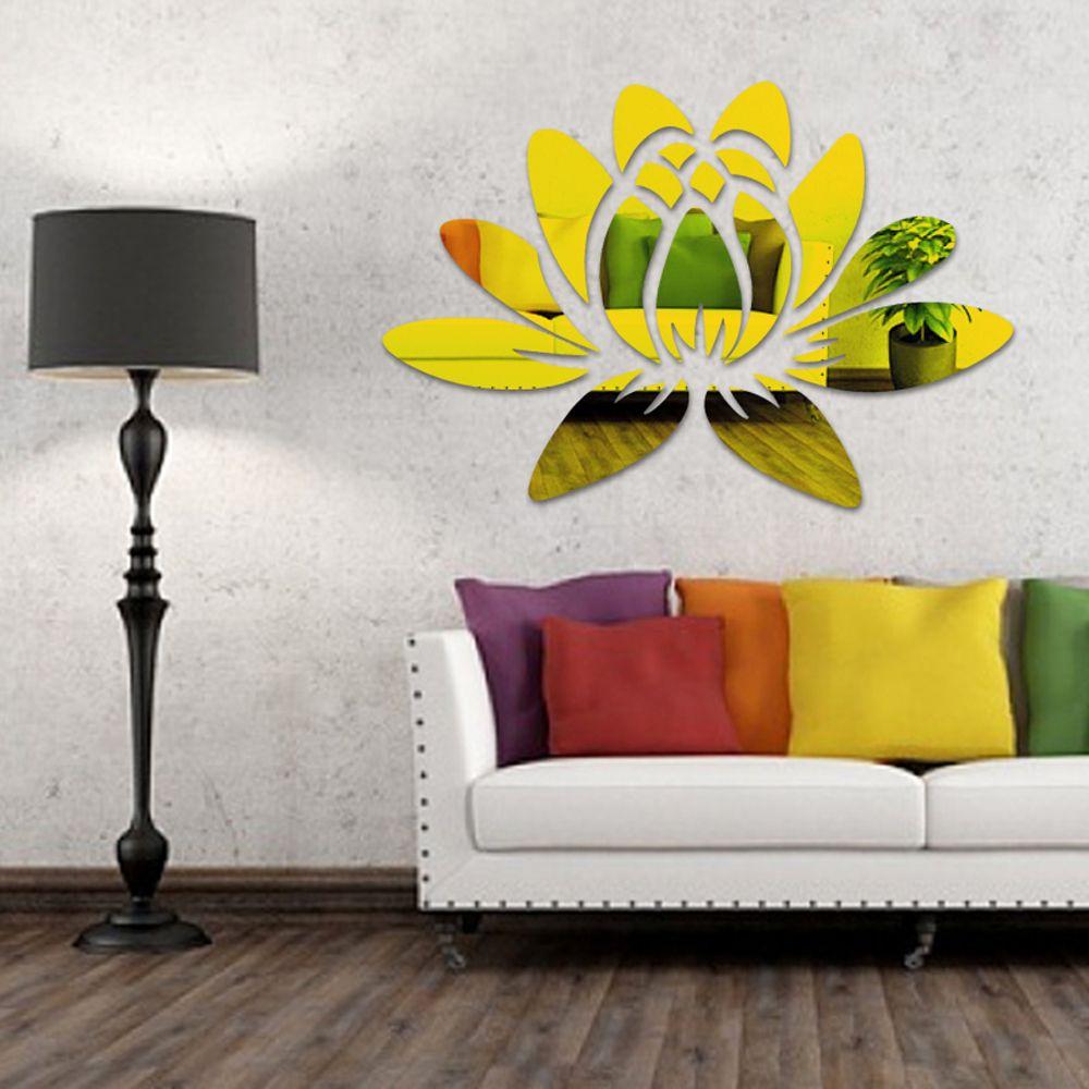 Acrylic Blooming Lotus Miroor Decal Self-adhesive Wall Sticker Mirror Surface Stickers  Smooth Wall