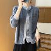 Women's 100% Wool Cardigan, Fake Two-Piece, Slimming Round Neck, Lazy Style Sweater Coat for Spring & Autumn