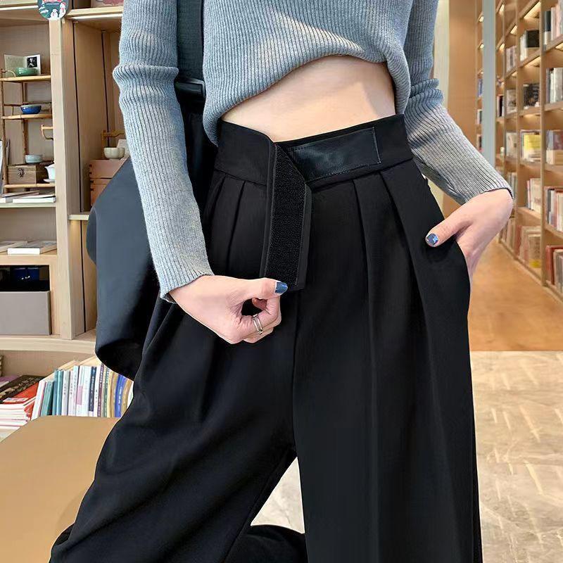 Wide-leg Trousers Women Pants Women Suit Pants Straight Wide Leg Loose High Waist Solid Color Formal Ol Commute Full Length Fasten Tape Adjustable