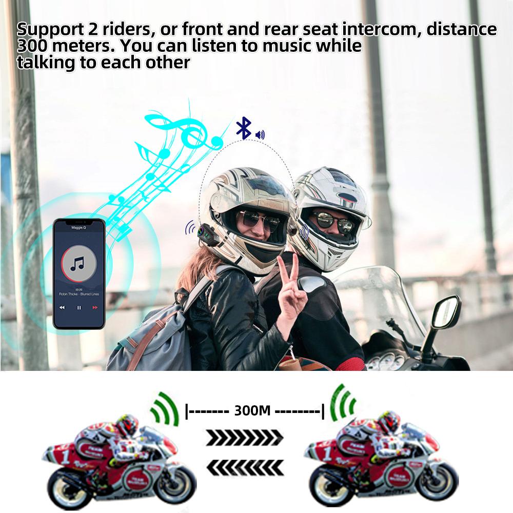 KEBIDUMEI 1/2x Motorcycle Intercom Headset Helmet For 2 Riders Intercommunicator Moto 300M Waterproof Music Sharing Interphone