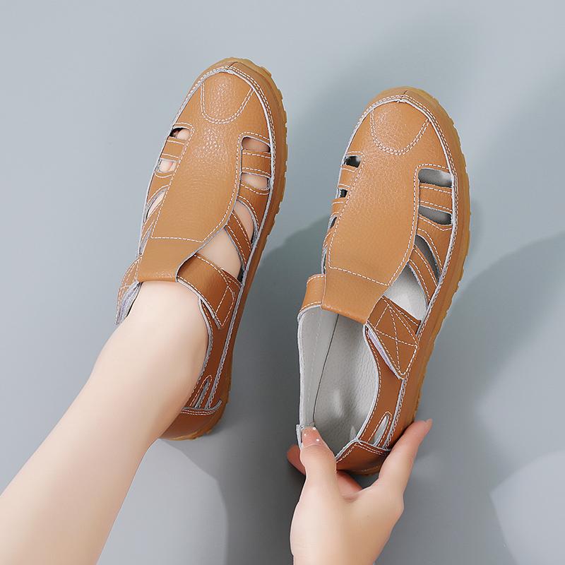Women's Leather Sandals Loafers Soft Sole Vintage Shoes Flats for Ladies