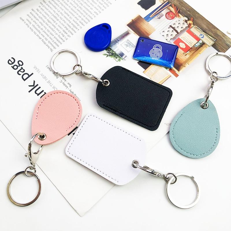 PU Leather Card Holder Keychain Key Ring Door Lock Access Tags ID Card Case Keychain Access Card Bag Key Tag Ring