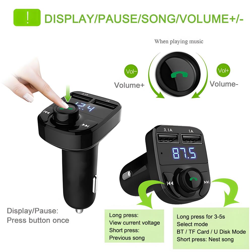 Dual USB Car Charger Bluetooth 5.0 Car Kit FM Transmitter Audio MP3 Player Autoradio Handsfree Charger 3.1A Fast Charger